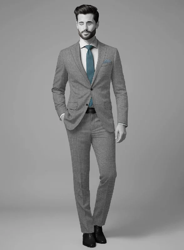 Classic Formal Napolean Costa Mini Houndstooth Gray Wool Suit