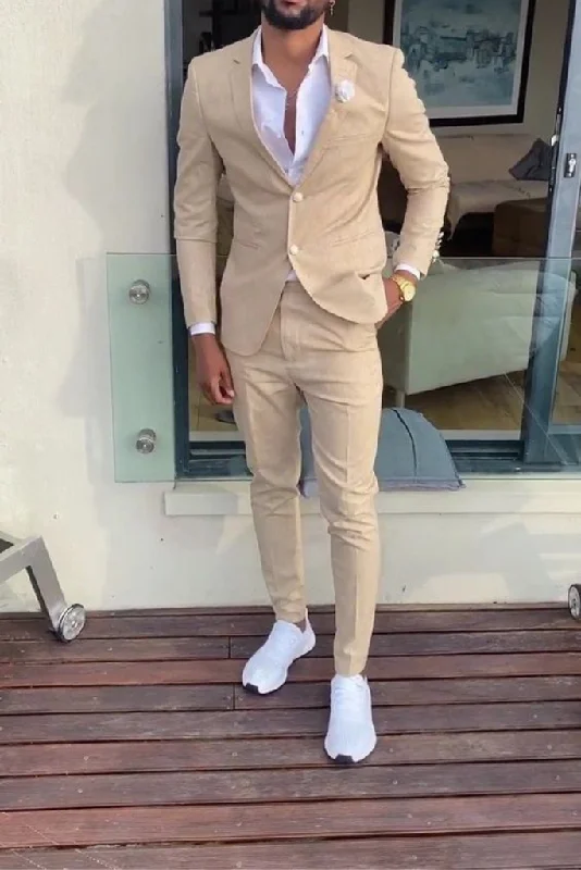 Denim Essentials Cream two-piece wedding suit for men