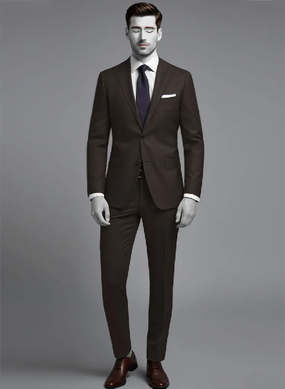 Graphic Streetwear Napolean Stretch Dark Brown Wool Suit