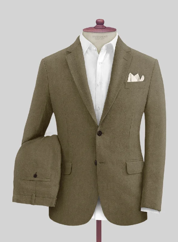 Modern Tailoring Italian Prato Tan Herringbone Linen Suit