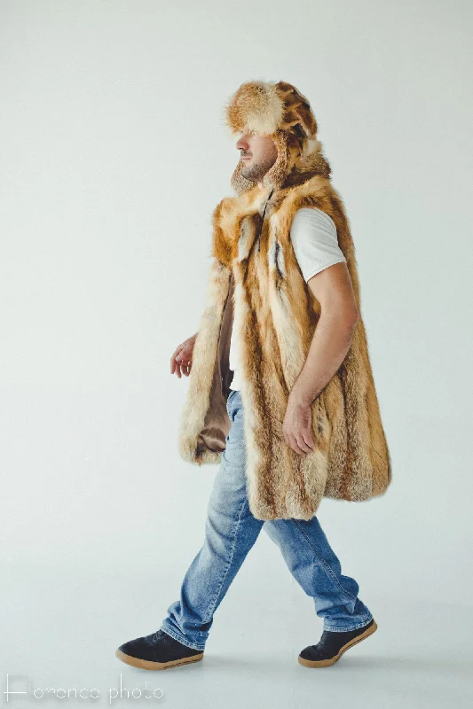 Playful Prints Red Fox Fur Vest for Men