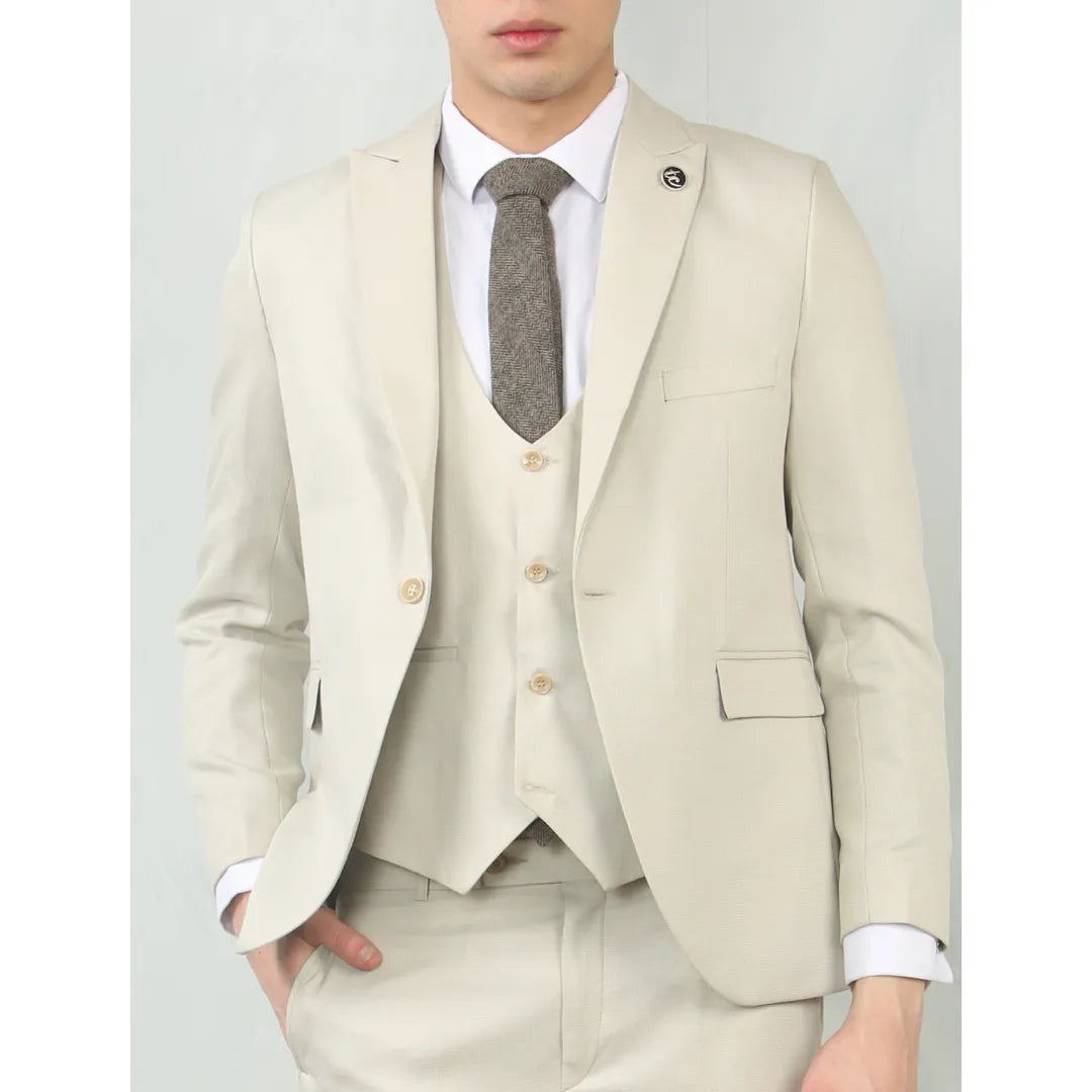 Urban Streetwear IM200 - Men's Cream Tailored Fit Wedding 3 Piece Suit