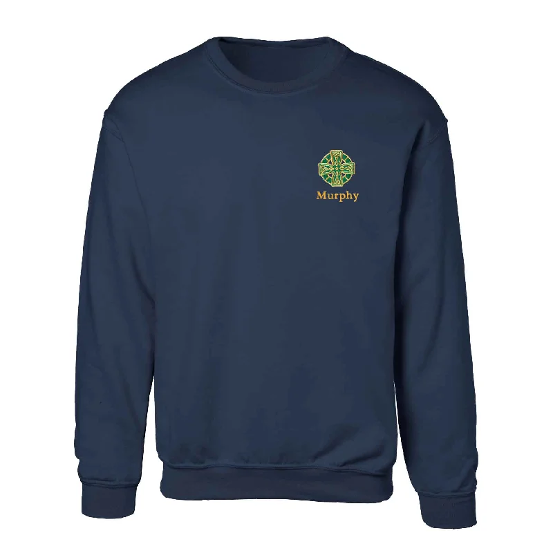 Parisian Style Celtic Cross Embroidered Personalized Sweatshirt- Navy