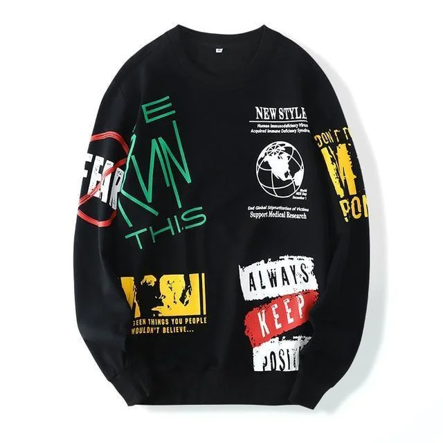 Eclectic Outfit Always Keep +VE Plus Size Graffiti Sweatshirt For Men