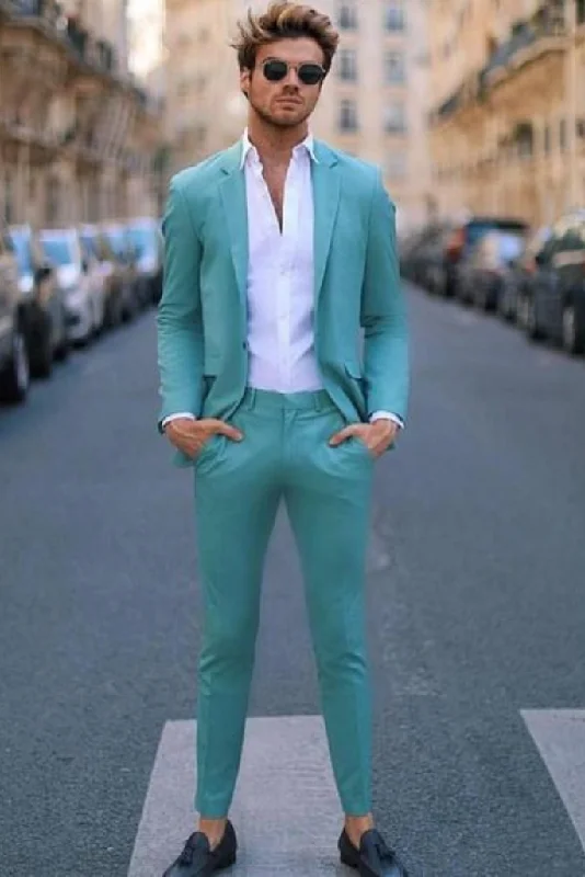 Classic Chic Men 2 Piece Suits Teal Slim Fit Suit One Button Wedding Suit, Party & Dinner Suit Stylish Grooms Suit