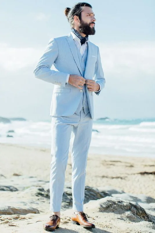 Timeless Fashion Men sky blue three piece suit for wedding