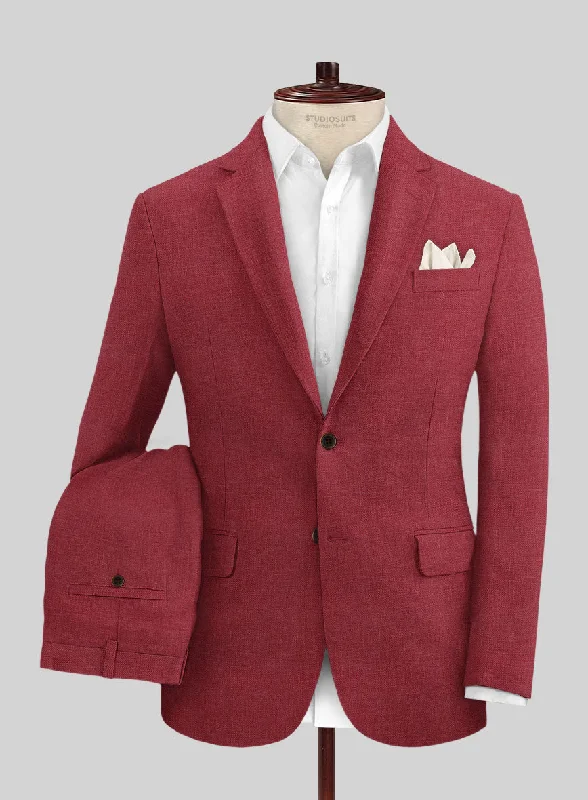 Sporty Chic Italian Prato Burgundy Linen Suit