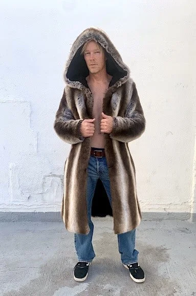 Soft Pastels Mens Playa Coat in "Silver Brown Fox" Chinchilla