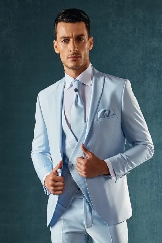 Vintage Chic Men Sky Blue Suit Three Piece Suit One Button Suit Wedding Suit Formal Dinner Suit Bespoke Tailoring Gift For Him