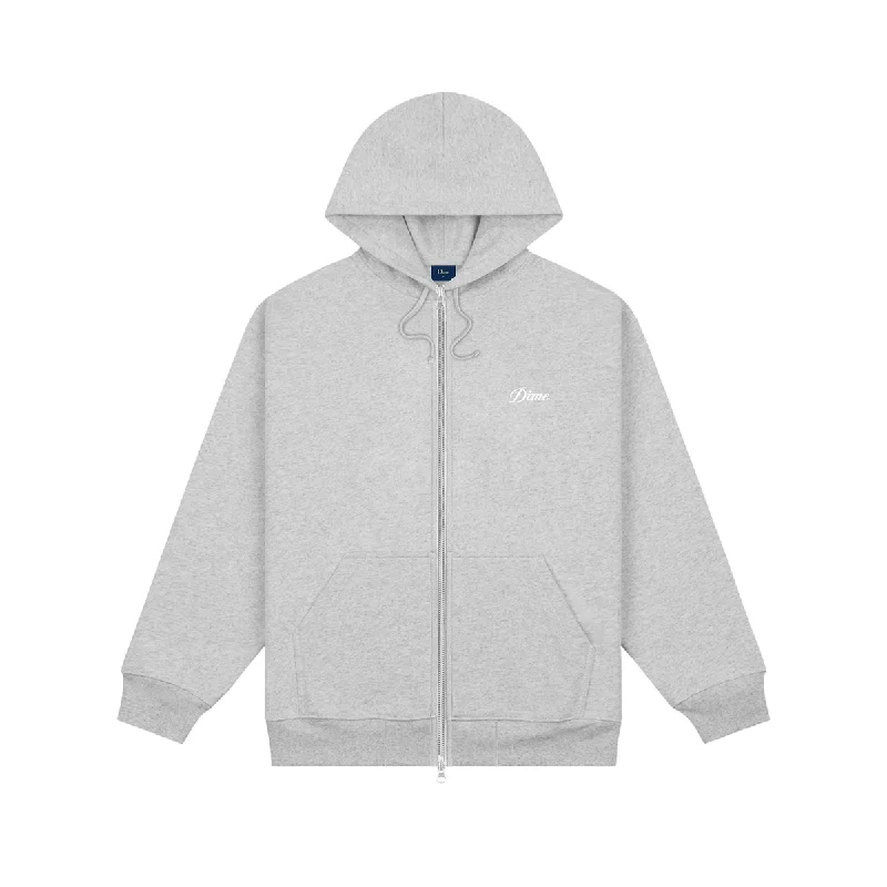 Retro Sporty Dime Cursive Small Logo Zip-Hoodie - Heather Gray