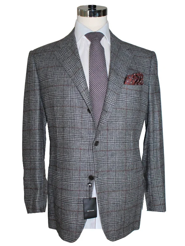 Edgy Fashion Kiton Sport Coat Gray Brown Plaid Blazer EUR 54 - US 42 R REDUCED SALE