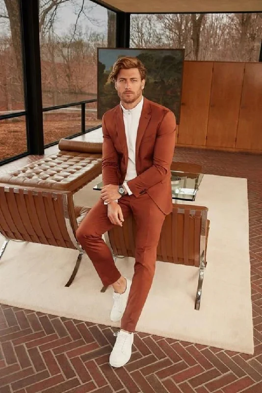 Futuristic Fashion Men Rust 2 Piece Suits Men Party Suits & Formal Fashion Suit Elegant Suit Slim Fit Suit Men Bespoke Suit