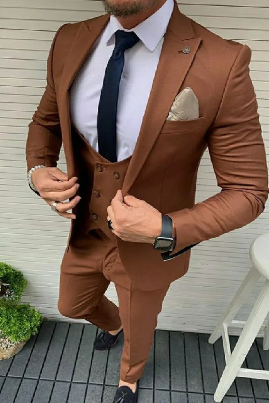 Punk Fashion Men 3 Piece Prom Wedding Rust Suit Slim Fit Suit Groomsmen Dinner Party Wear Suit Bespokea