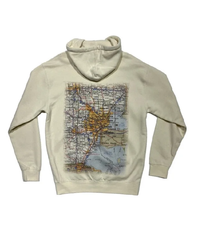 Cyberpunk Outfit Ink Detroit Premium Heavyweight Metro Detroit Map Hoodie - Bone