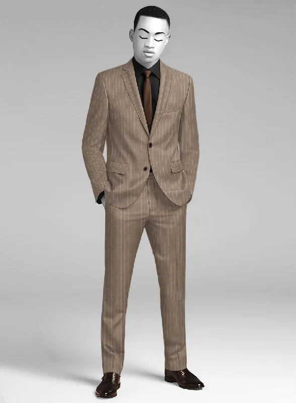 Preppy Outfit Napolean Tullio Stripe Light Brown Wool Suit