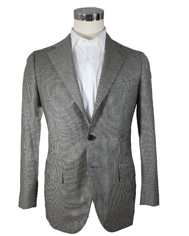 Luxury Streetwear Cesare Attolini Suit Beige Brown Houndstooth Wool EU 46/ US 36