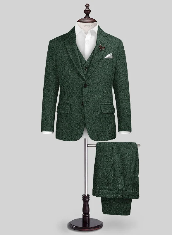 Relaxed Suiting Bottle Green Herringbone Tweed Boys Suit