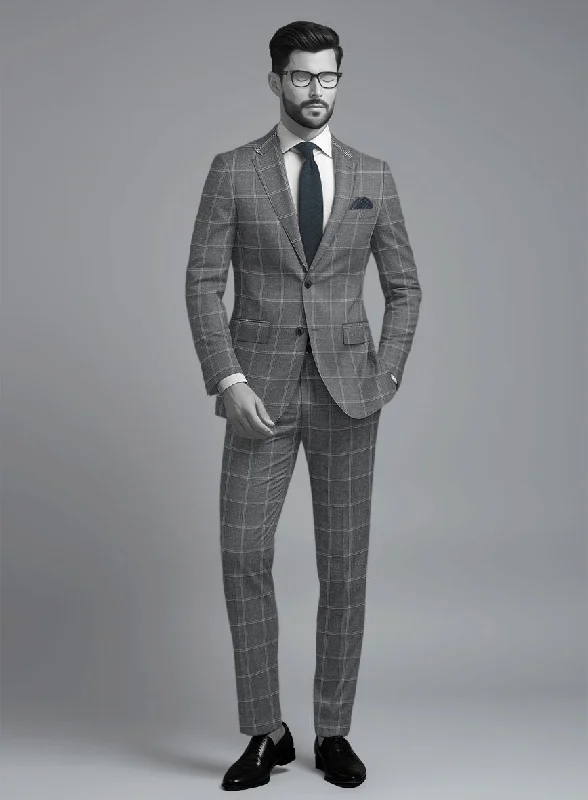 Contemporary Streetwear Napolean Noemi Windowpane Gray Wool Suit