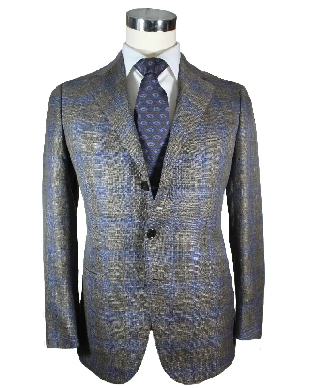 Weekend Wear Cesare Attolini Sport Coat Brown Midnight Blue Plaid Blazer EU 48/ US 38