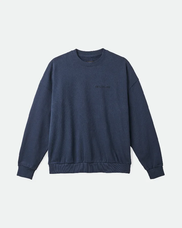 Preppy Outfit Embroidered Heavyweight Oversized Crew Sweatshirt in Washed Navy