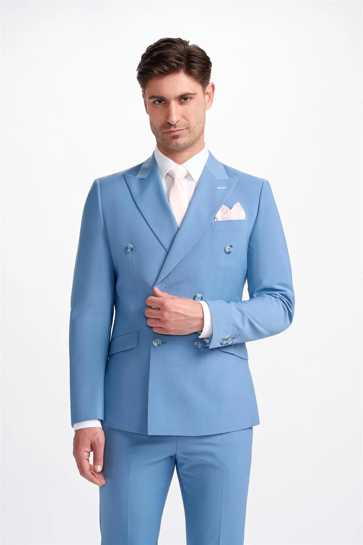 Modern Casual Bond - Men's Sky Blue 2 Piece Double Breasted Suit