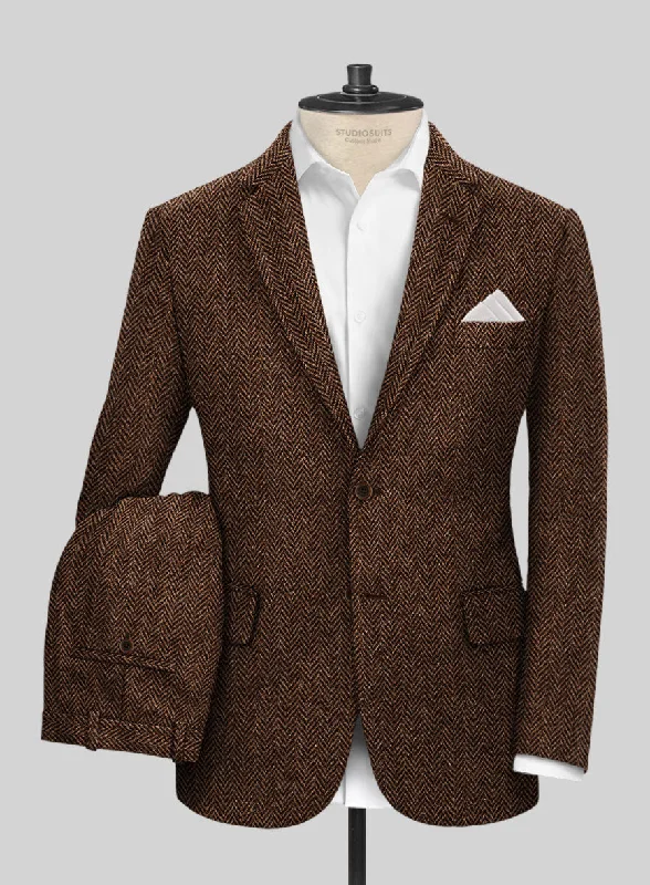 Smart Streetwear Harris Tweed Walnut Herringbone Suit