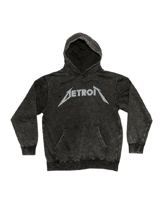 Graphic Streetwear Ink Detroit Metal Mineral Wash Hoodie - Black Stone