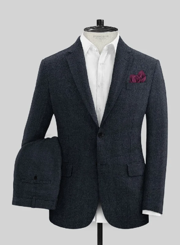 Structured Fashion Italian Prato Diesel Blue Herringbone Linen Suit