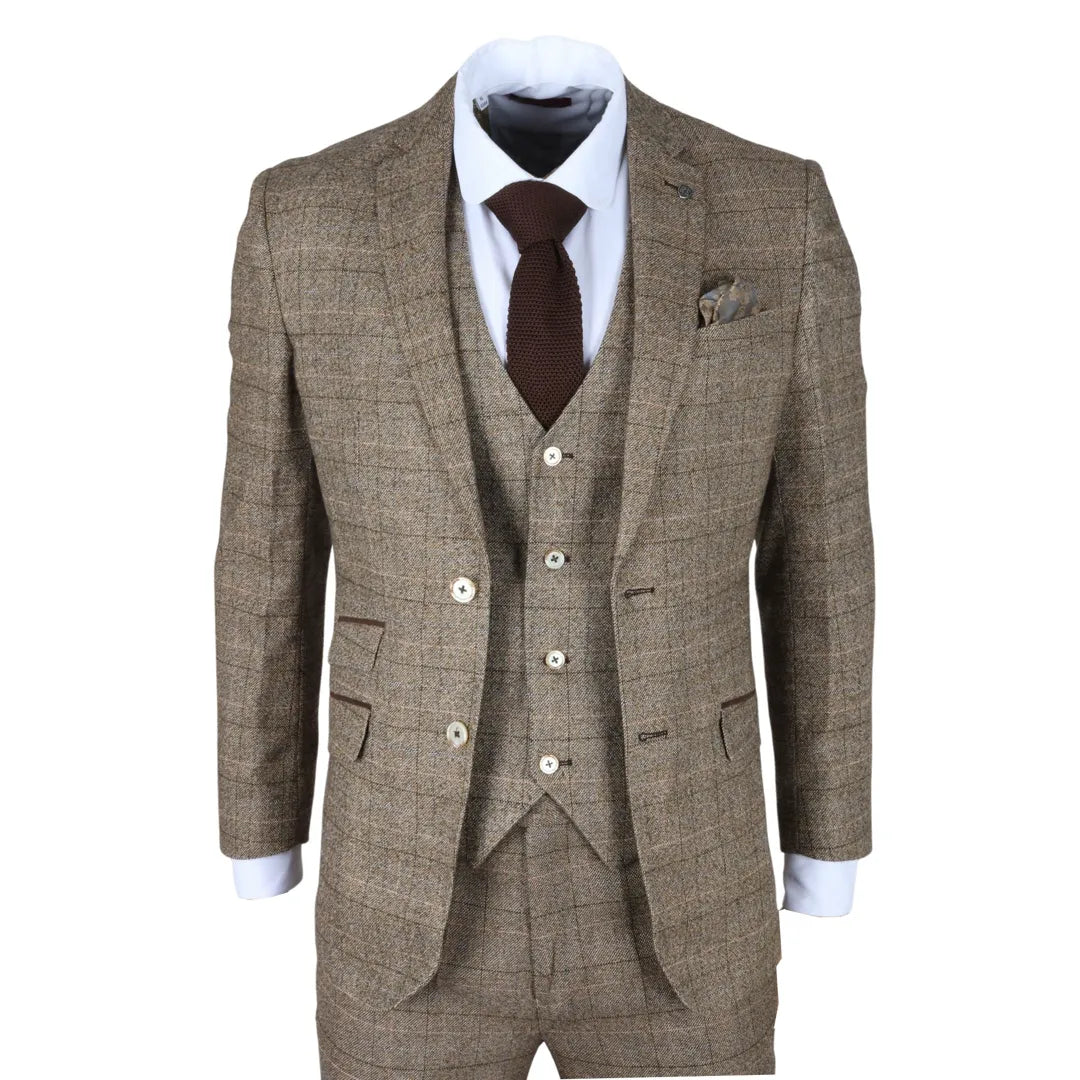 Hip-Hop Style Liam - Men's 3 Piece Brown Checked Suit