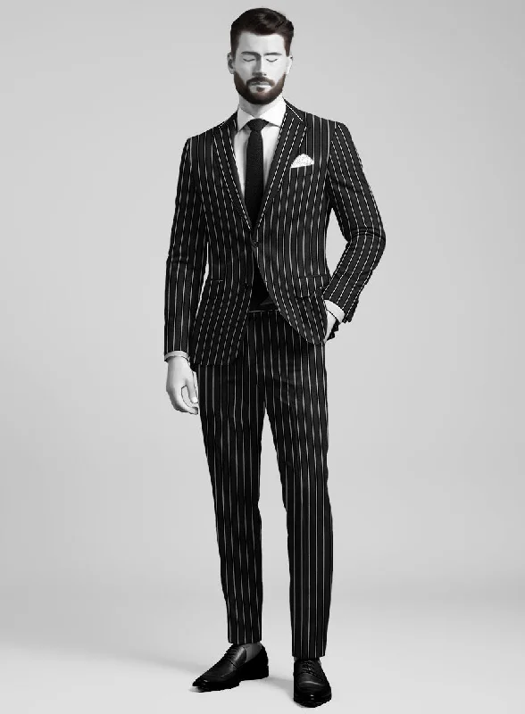 Bohemian Outfit Napolean Zumel Stripe Black Wool Suit