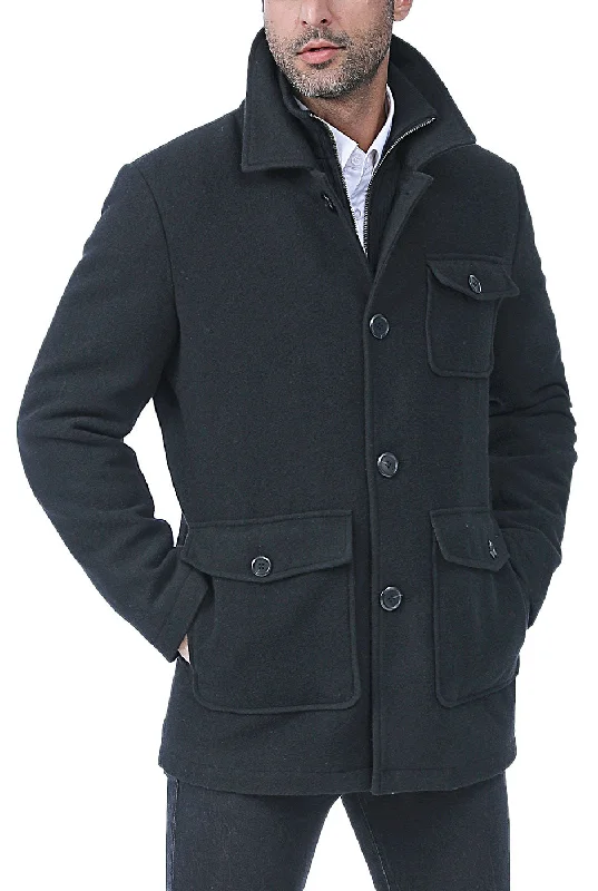 Streetwear Minimalism BGSD Men Calvin Wool Blend Car Coat with Removable Bib