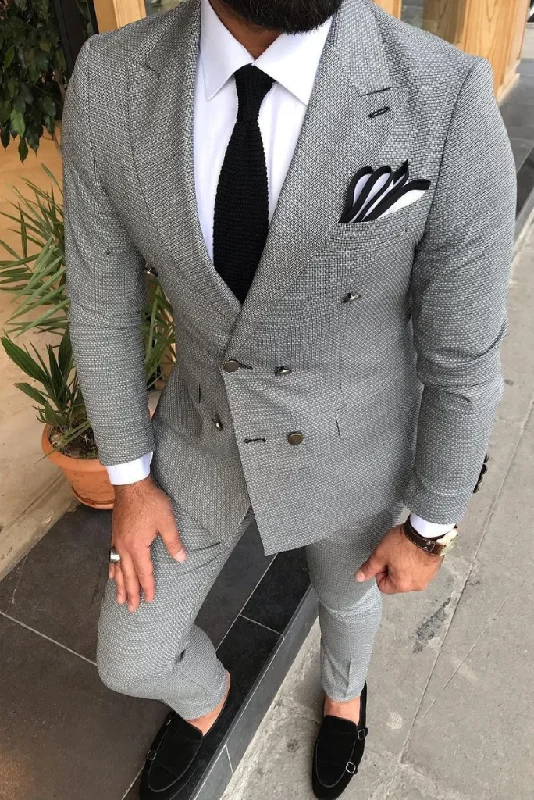 Denim Essentials Men Suits Grey 2 Piece Slim Fit Elegant Suits Formal Fashion Suits Wedding Suits Party Wear Dinner Suits Stylish Suits Bespoke For Men