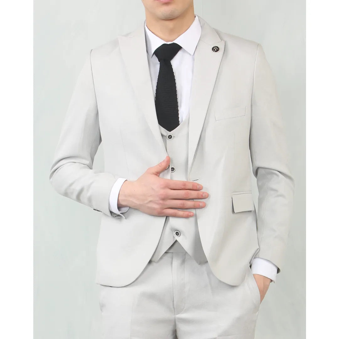 Futuristic Minimalism IM200 - Men's Light Grey Tailored Fit Wedding 3 Piece Suit