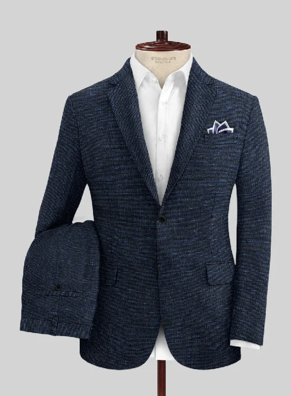 Retro Sporty Italian Prato Blue Chambray Linen Suit