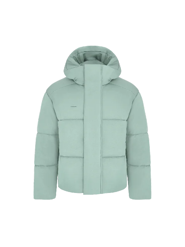 Streetwear Minimalism Men’s Flower-Warmth Recycled Nylon Puffer—eucalyptus blue