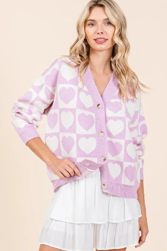 Urban Utility Lilac Pink Checkered Heart Button Down Cardigan