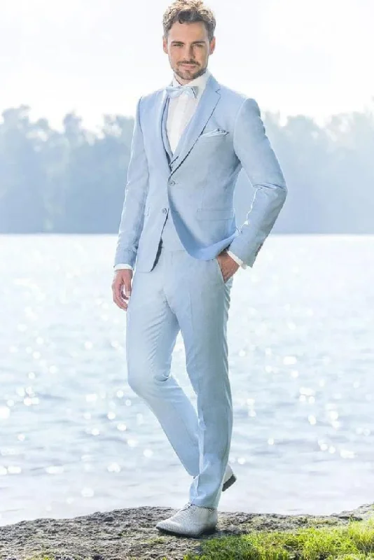 Elegant Outfit Sky blue three piece formal suit for men