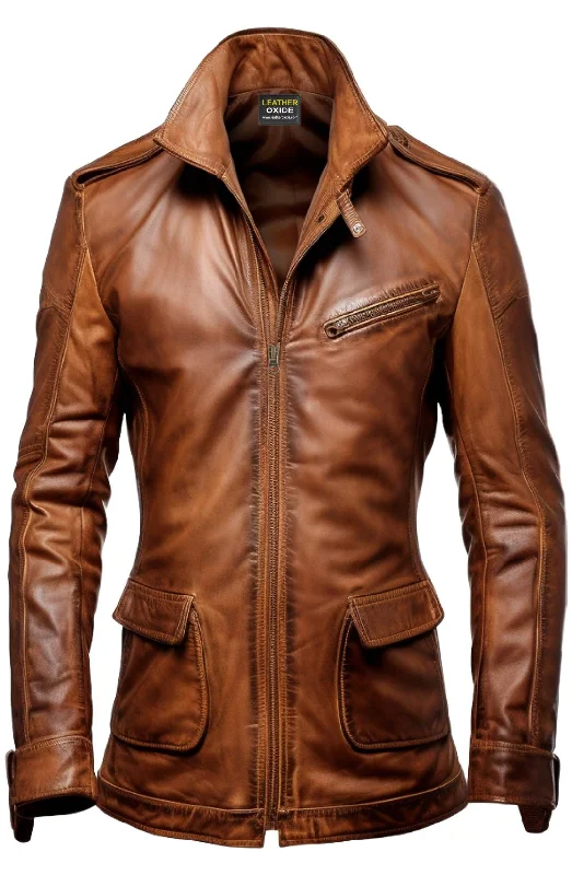 Modern Casual Vintage Brown Stylish Leather Coat