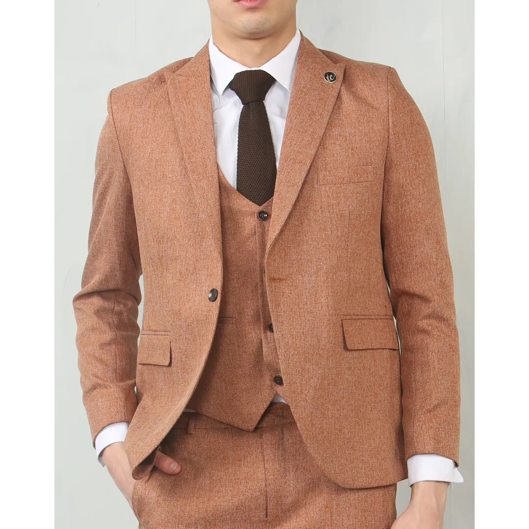 Country Style IM200 - Men's Camel Tailored Fit Wedding 3 Piece Suit