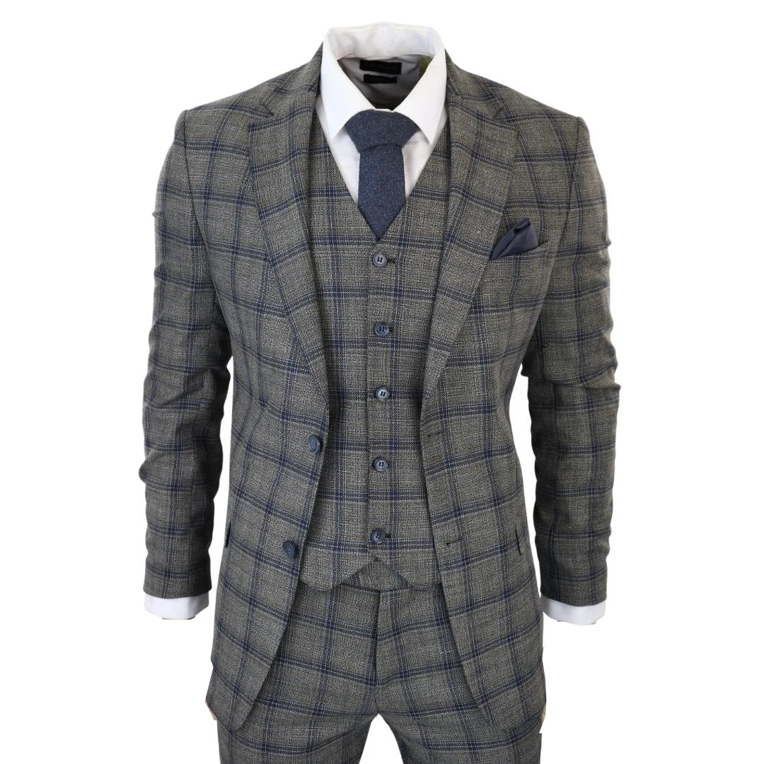 Contemporary Tailoring Men's Grey 3 Piece Checked Suit