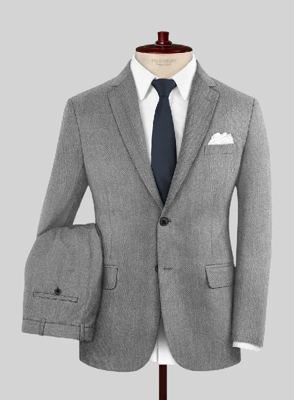 Futuristic Fashion Cavalry Twill Light Gray Wool Suit