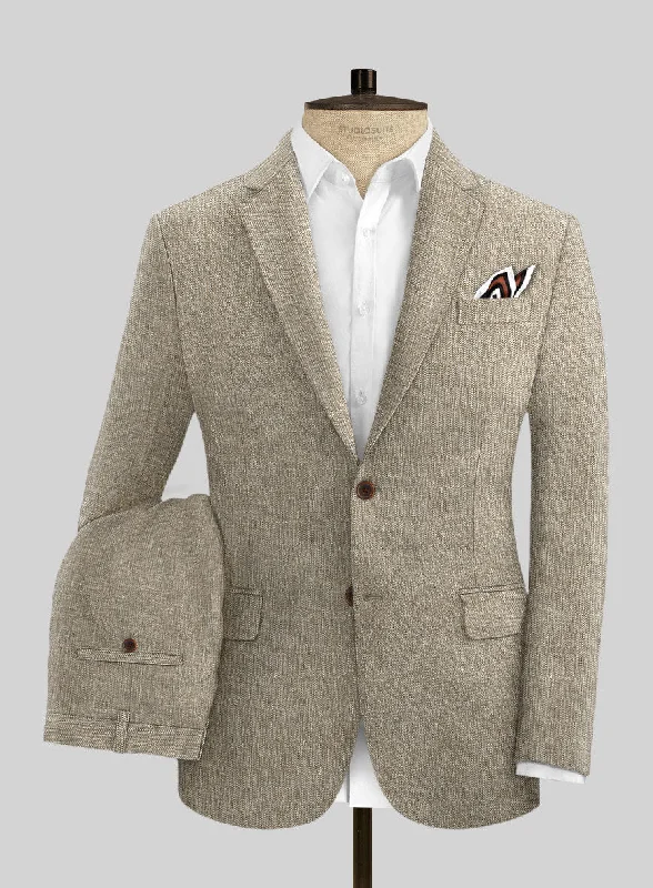 Streetwear Luxe Italian Prato Brown Sharkskin Linen Suit