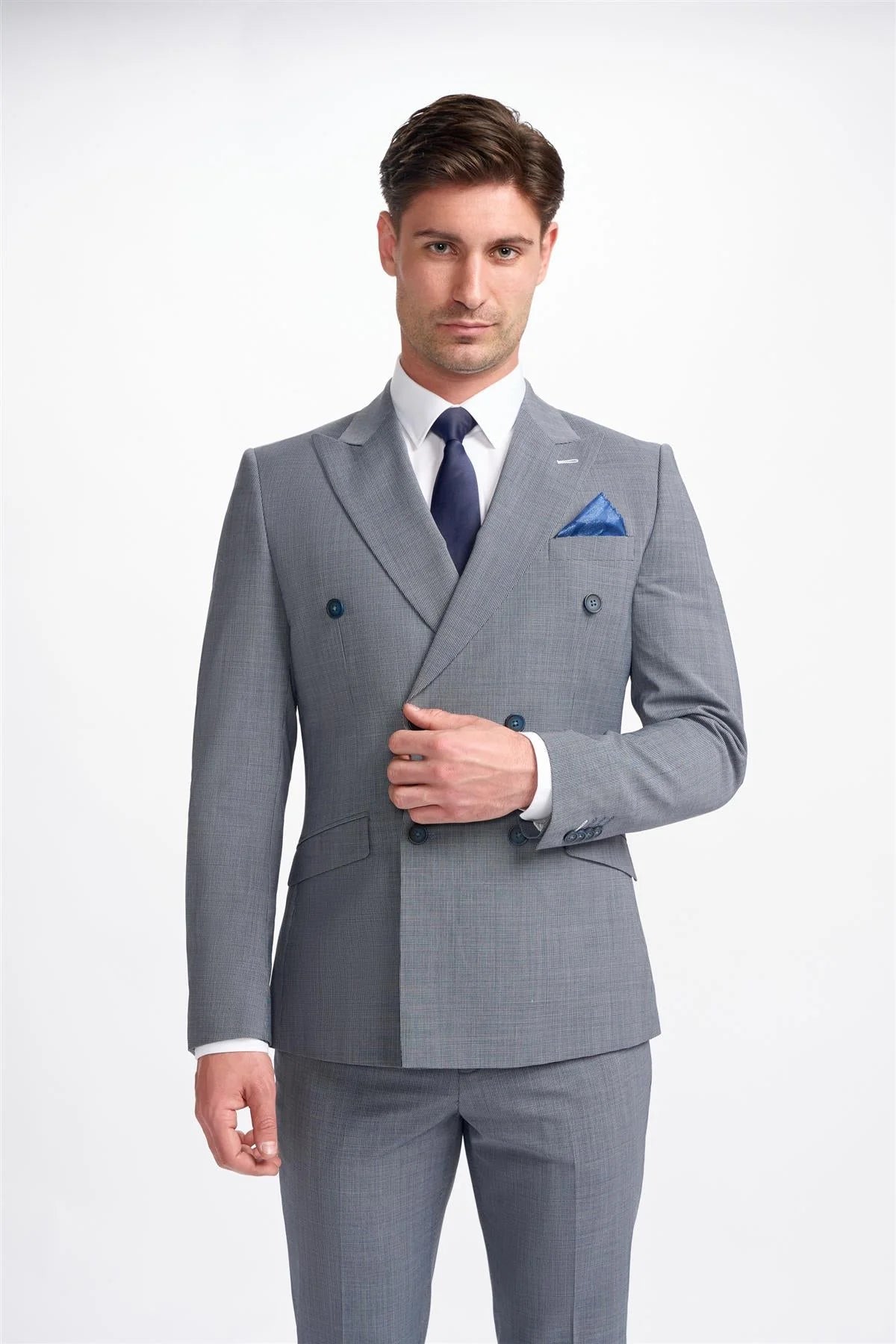 Contemporary Chic Bond - Men's Grey 2 Piece Double Breasted Suit