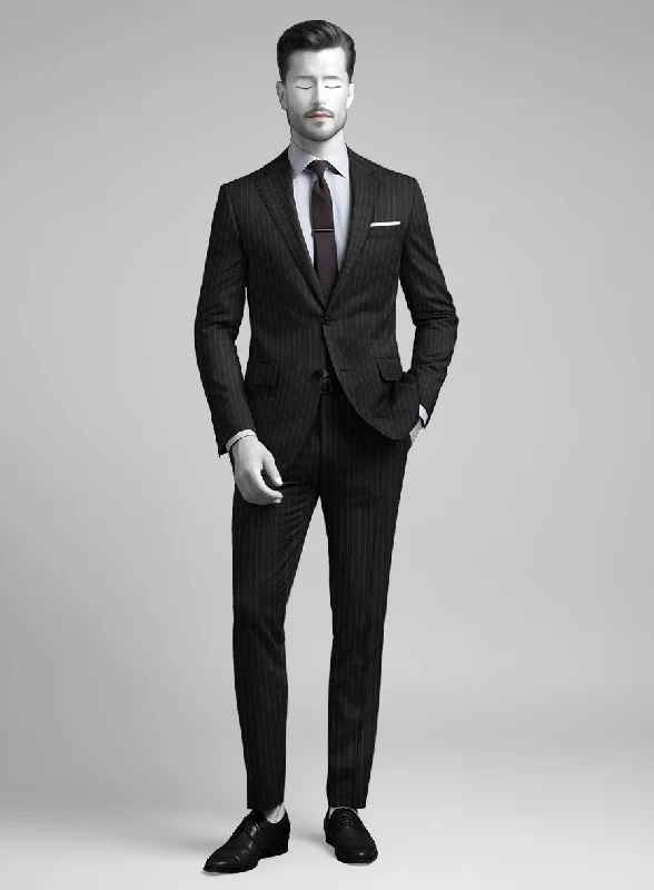 Sophisticated Look Napolean Windsor Black Stripe Wool Suit