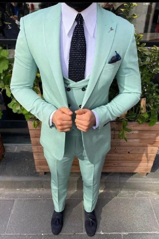 Sleek Outfit Men Suits Wedding 3 Piece Mint Green Formal Fashion Party Wear Slim Fit Dinner Suits