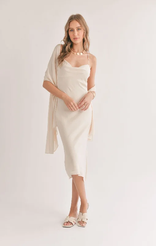 Artistic Layers Personalized design Sadie And Sage Mirage Cowl Neck Midi Dress With Shawl