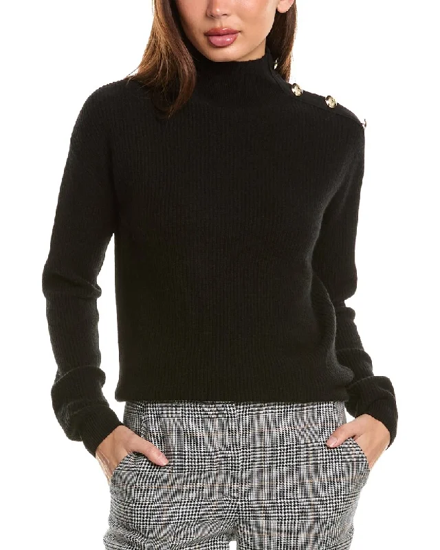 Bruno Magli Rib Button Shoulder Mock Nek Cashmere Sweater