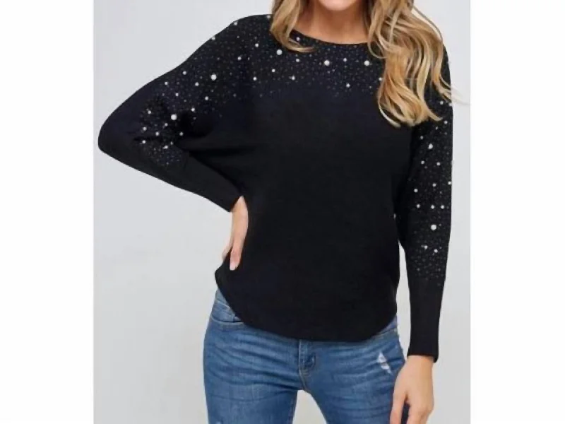 Clean Lines Personalized wear Dolman Sweater With Pearls In Black