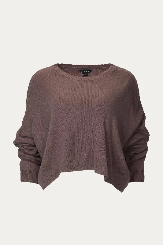 Elevated Fashion French style Essential Cropped Crew Neck Boxy Sweater In Taupe