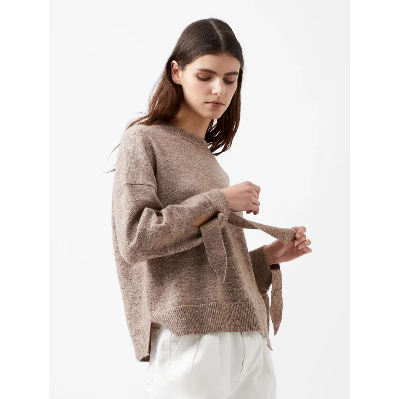 French Connection Kezia TieUp Sleeve Jumper in Taupe Melange 78XFF